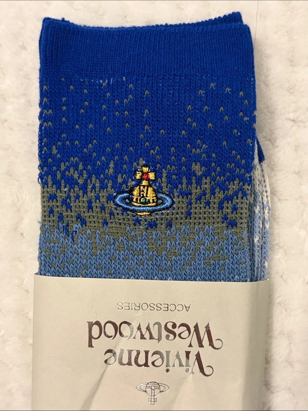 Vivienne Westwood Blue Gradient Knit Crew Socks with Orb Emblem - Medium